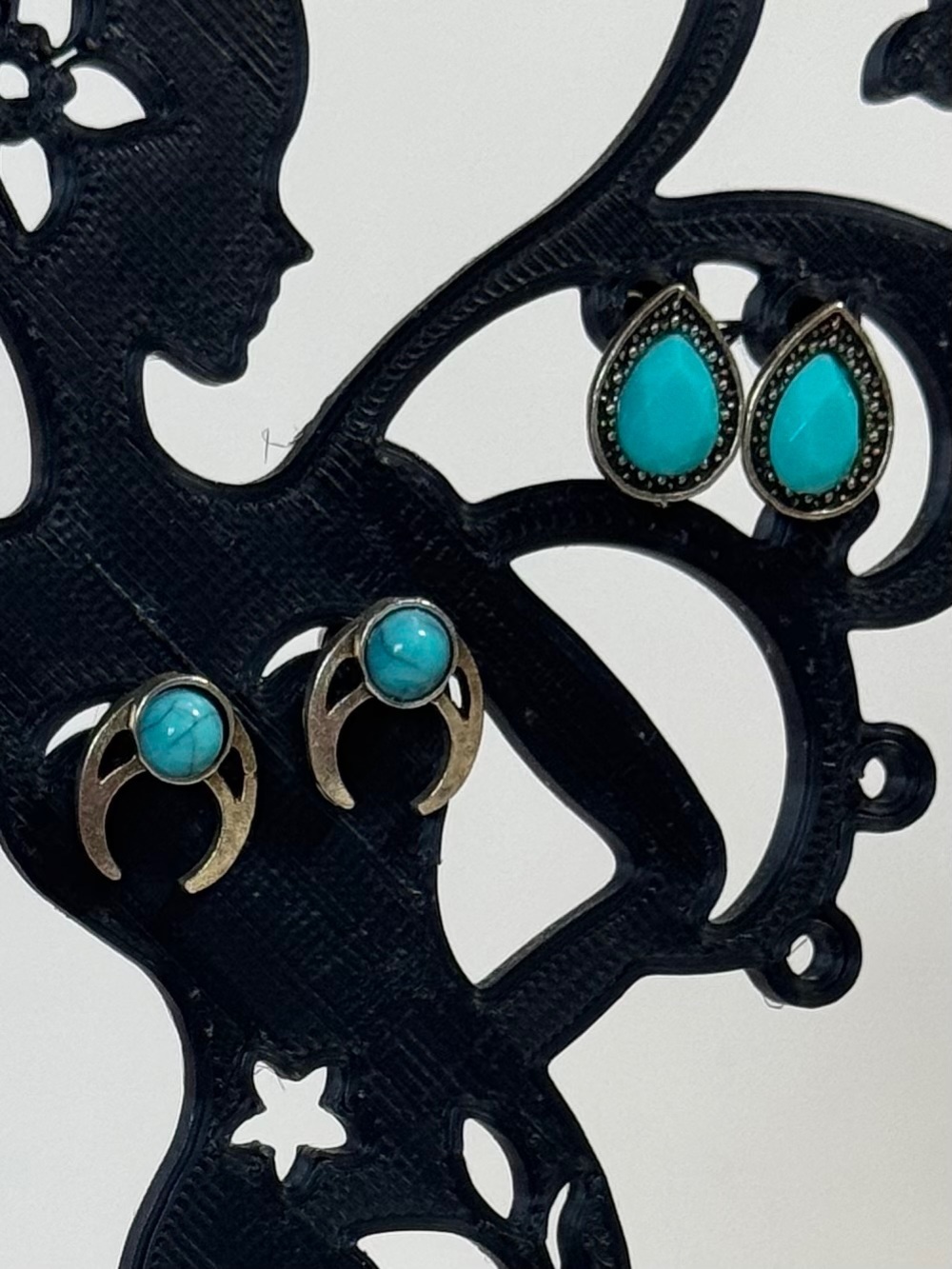 Southwestern Turquoise Color Earring Set Teardrop & Crescent Studs - Picture 2 of 2